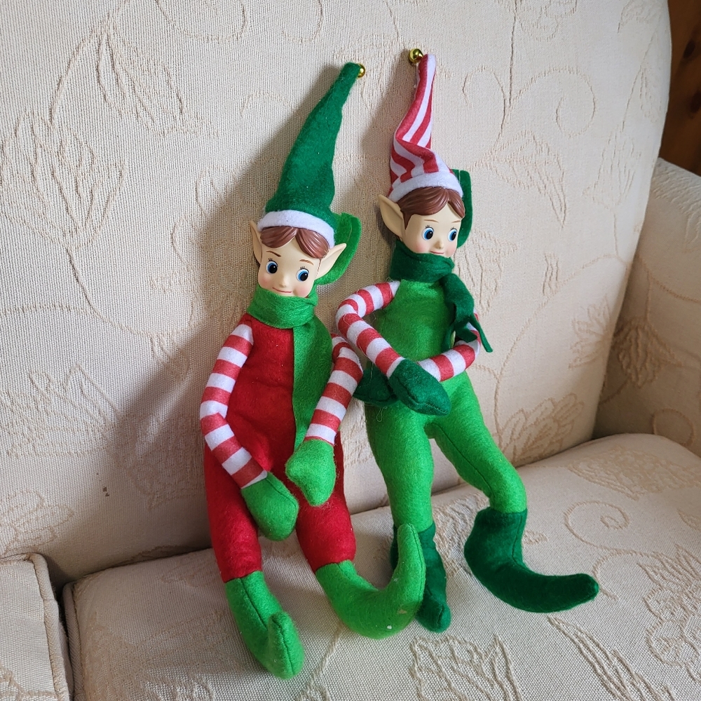Set of 2 CHRISTMAS Elf Rubber face doll Plush Shelf Sitters